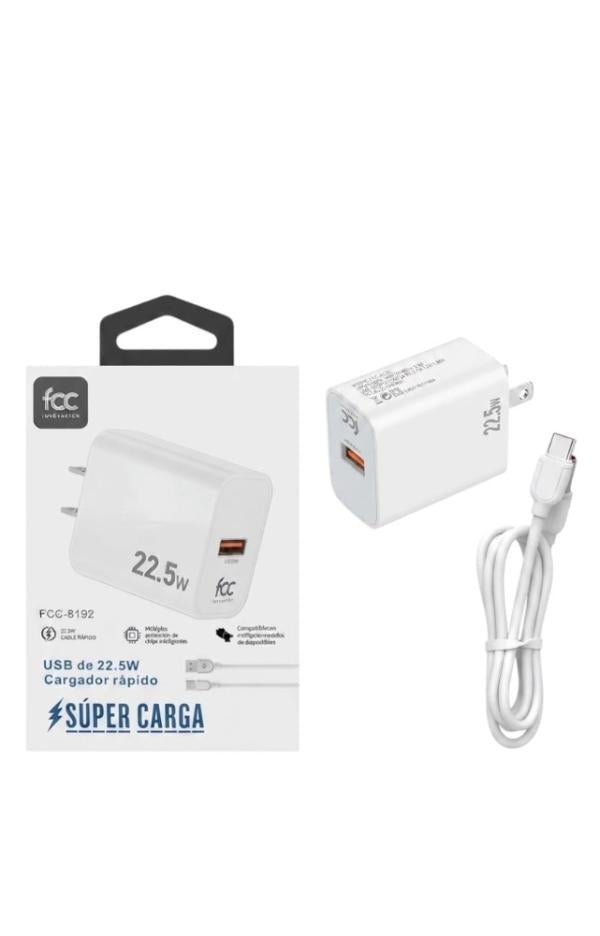 CARGADOR USB A TIPO C 22.5W TIPO C FCC 8192