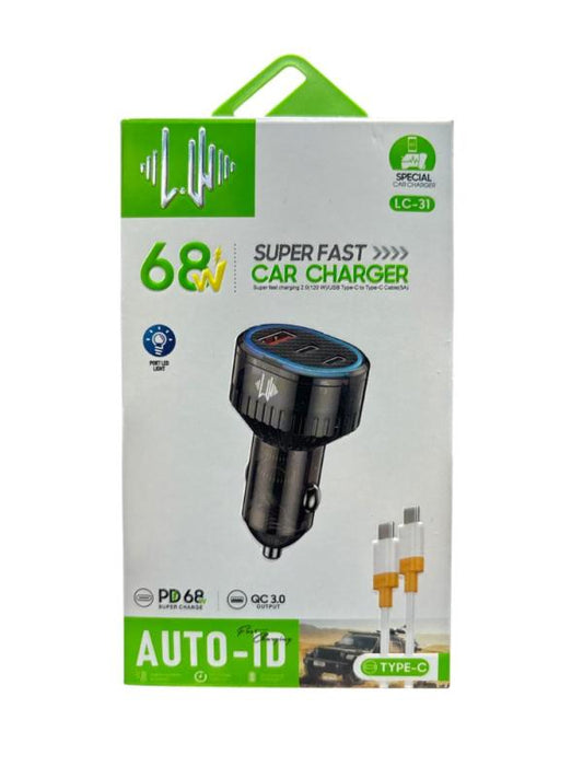 ADAPTADOR AUTO SUPERCOOL TIPO C 65W LC31