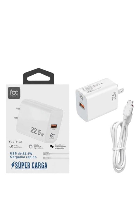 CARGADOR USB A TIPO C 22.5W TIPO C FCC 8192